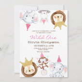Invitation Wild One Animaux Thème Fille Premier anniversaire (Devant)