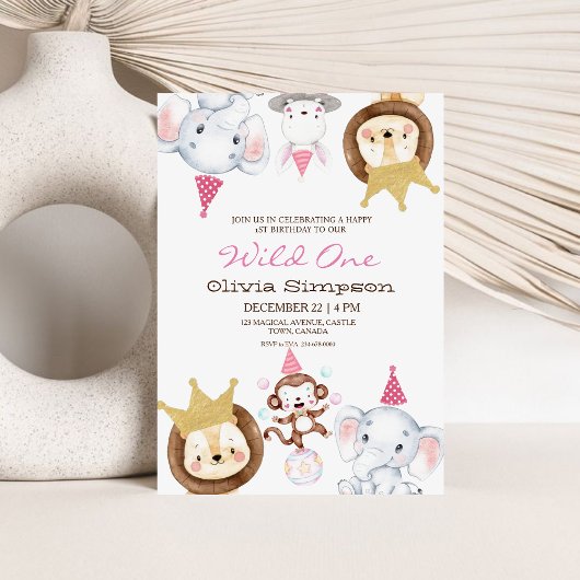 Invitation Wild One Animaux Thème Fille Premier anniversaire