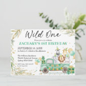 Invitation Wild One Animaux Verdure Gold Safari 1er anniversa (Debout devant)