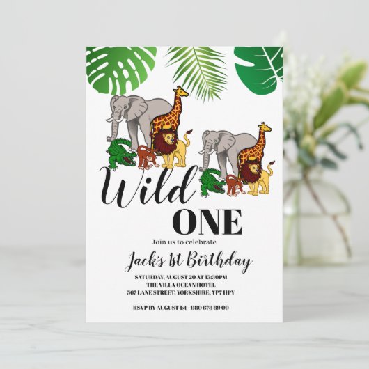 Invitation Wild One Anniversaire 1er anniversaire Jungle Safa (Debout devant)