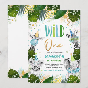 Invitation Wild One Anniversaire Gold Safari Jungle Animation