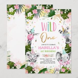Invitation Wild One Anniversaire Gold Safari Jungle Animation