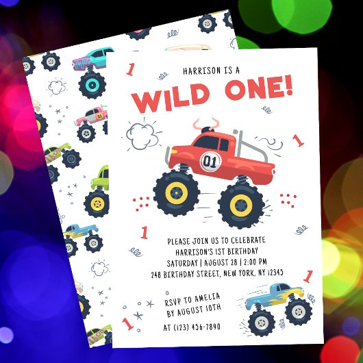 Invitation Wild One Anniversaire Moderne Enfants Monster Voit