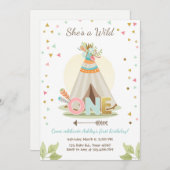 Invitation Wild One anniversaire Teepee Boho Girl (Devant / Derrière)
