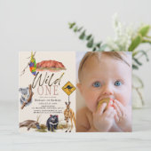 Invitation Wild One Australian Animals Photo 1er anniversaire (Debout devant)