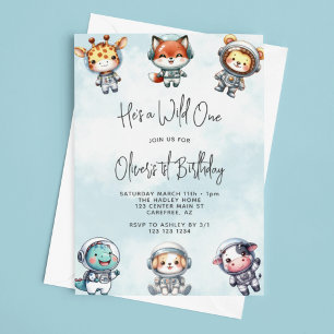 Invitation Wild One Baby Animal Astronauts 1er anniversaire