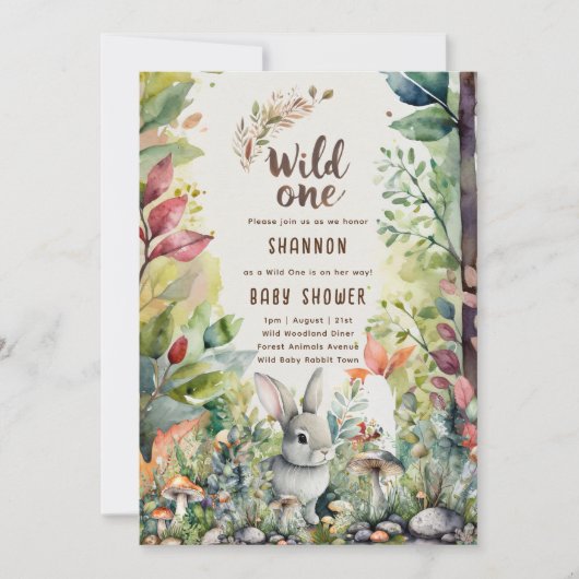 Invitation Wild One Baby Bunny Bois Animaux Rustiques (Devant)