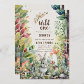 Invitation Wild One Baby Bunny Bois Animaux Rustiques (Devant / Derrière)