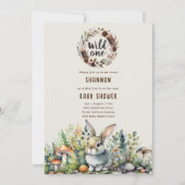 Invitation Wild One Baby Bunny Bois Animaux Rustiques (Devant)