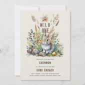 Invitation Wild One Baby Bunny Bois Animaux Rustiques (Devant)