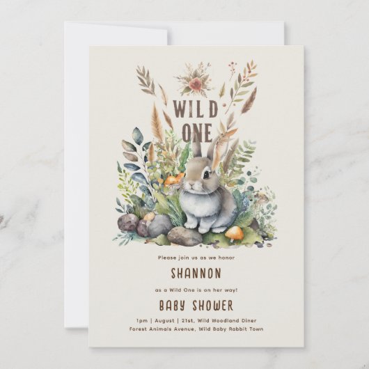 Invitation Wild One Baby Bunny Bois Animaux Rustiques (Devant)