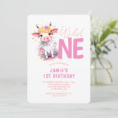 Invitation Wild One Baby Cow rose 1er anniversaire (Debout devant)