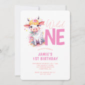 Invitation Wild One Baby Cow rose 1er anniversaire (Devant)