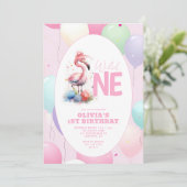 Invitation Wild One Baby Flamant rose 1er anniversaire (Debout devant)