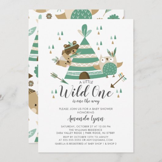 Invitation Wild One Baby shower (Devant / Derrière)