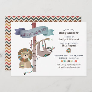 Invitation Wild One Baby shower Tribal Sloth TeePee