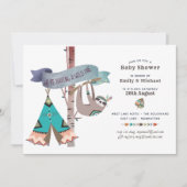 Invitation Wild One Baby shower Tribal Sloth TeePee (Devant)