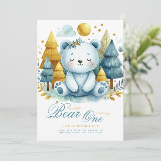 Invitation Wild One Bear 1er anniversaire (ou EDIT AGE) Or Tu (Debout devant)