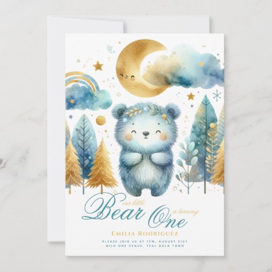 Invitation Wild One Bear 1er anniversaire (ou EDIT AGE) Or Tu (Devant)