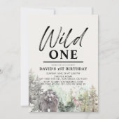 Invitation Wild One Bear Forest Mountain Boy 1er anniversaire (Devant)