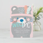 Invitation Wild One Bear Girl rose 1er anniversaire (Debout devant)
