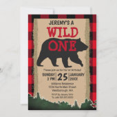 Invitation Wild One Bear Red Buffalo Plaid 1er Anniversaire (Devant)