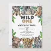 Invitation Wild One Birthday Boy Safari Animaux (Devant)