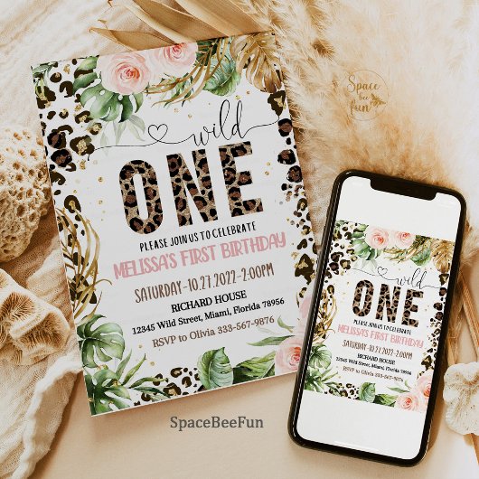 Invitation Wild One Birthday Empreinte de léopard Wild Jungle
