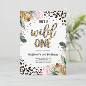 Invitation Wild One Birthday Empreinte de léopard Wild Jungle (Debout devant)