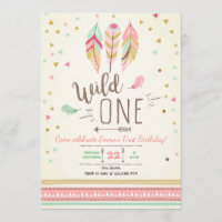 Wild one Birthday Girl Rose Gold 1st Boho Feathers