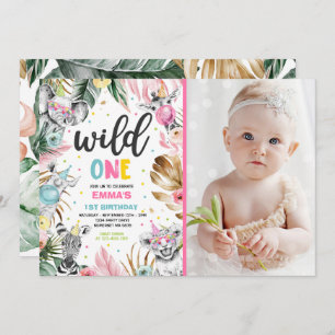Invitation Wild One Birthday Gold Safari Jungle Animals Party