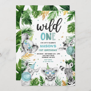 Invitation Wild One Birthday Gold Safari Jungle Animals Party