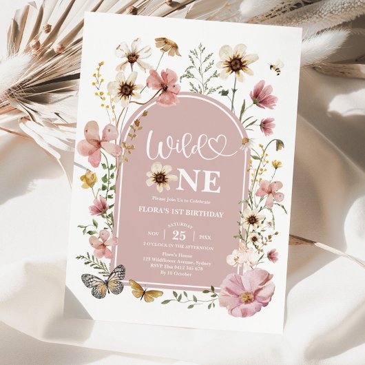 Invitation Wild One Birthday Invitation: Blush Wildflower Edi