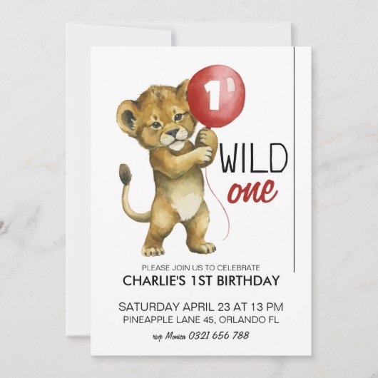 Invitation Wild One Birthday Invitation, Lion 1er Birthday (Devant)