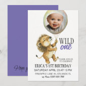 Invitation Wild One Birthday Invitation, Lion 1er Birthday (Devant / Derrière)