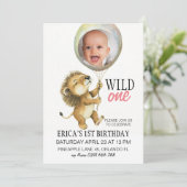 Invitation Wild One Birthday Invitation, Lion 1er Birthday (Debout devant)