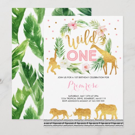 Invitation Wild One Birthday Jungle Animals Party (Devant / Derrière)