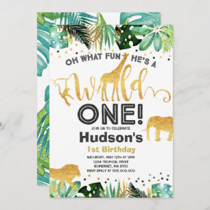 Invitation Wild One Birthday Jungle Animals Party