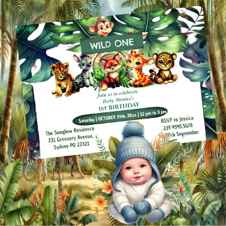 Invitation Wild One Birthday Jungle Safari Tropical Canopy