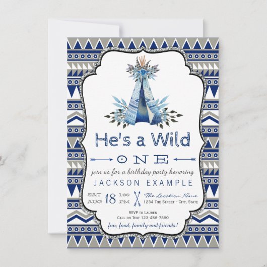 Invitation Wild One Birthday Party Boys Teepee Premier annive (Devant)