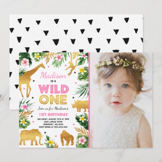 Invitation Wild One Birthday Safari Animals Party (Devant / Derrière)