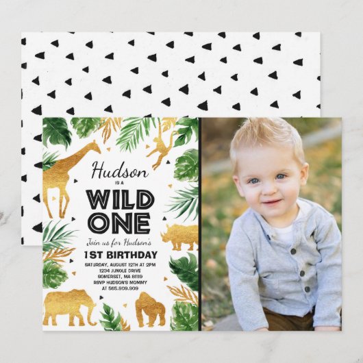 Invitation Wild One Birthday Safari Animals Party (Devant / Derrière)