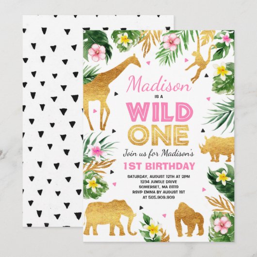 Invitation Wild One Birthday Safari Animals Party (Devant / Derrière)