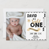 Invitation Wild One Black & Gold Boy 1er Birthday Photo (Devant)