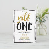 Invitation Wild One Black + Gold Photo 1 1er anniversaire (Debout devant)