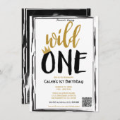 Invitation Wild One Black + Gold Photo 1 1er Anniversaire Cod (Devant / Derrière)