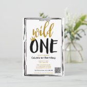 Invitation Wild One Black + Gold Photo 1 1er Anniversaire Cod (Debout devant)