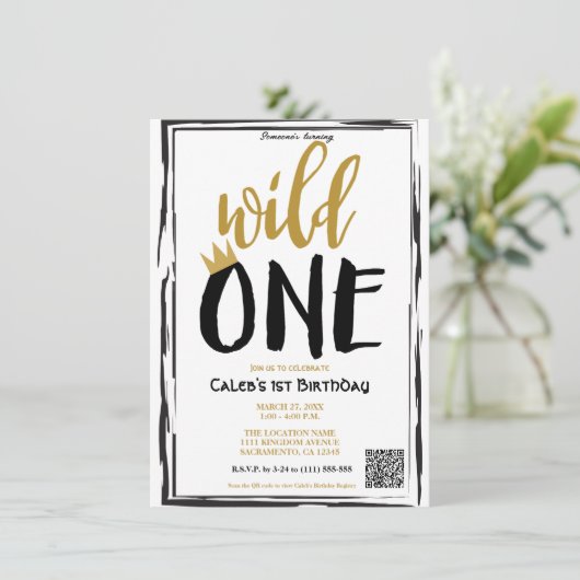 Invitation Wild One Black + Gold Photo 1 1er Anniversaire Cod (Debout devant)