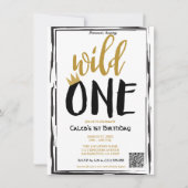 Invitation Wild One Black + Gold Photo 1 1er Anniversaire Cod (Devant)