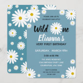 Invitation Wild ONE Blue Daisy Flower Girl Anniversaire (Devant / Derrière)